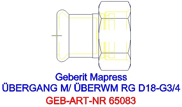 GE Mapress Kupfer Übergang mit Überwurfmutter Rg d18-G3/4_65083_A