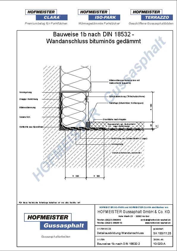 Gussasphalt Wandanschlussdetail - bituminös gedämmt 1 lagig