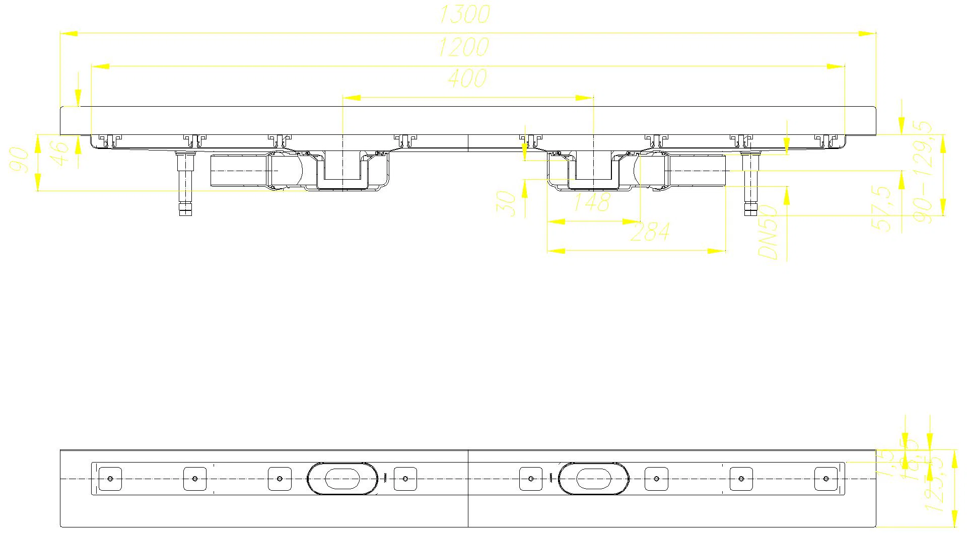 DALLMER Duschrinne CeraLine Plan W Duo 1200 mm, DN 50