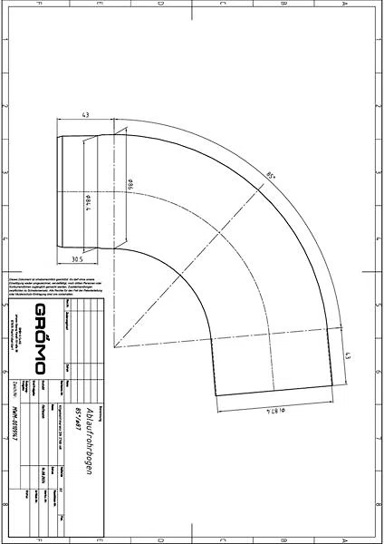 Kupfer Rohrbogen 85° ø87, #Art.Nr. 60209