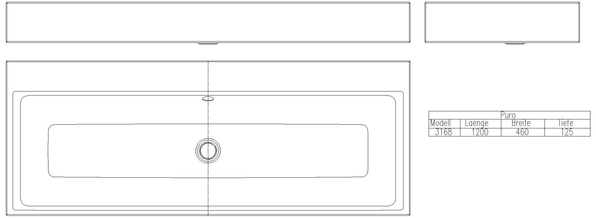 KALDEWEI PURO AUFSATZWASCHTISCH (RANDHÖHE 120 MM) 1200x460x120 mm, Modell-Nr: 3168