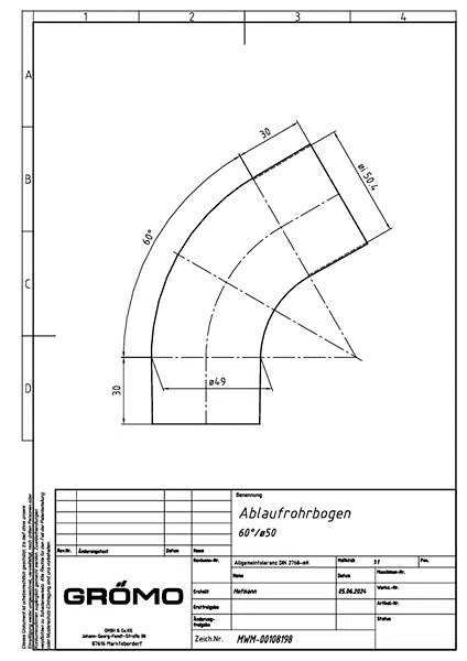 Zink Rohrbogen 60° ø50, #Art.Nr. 62023