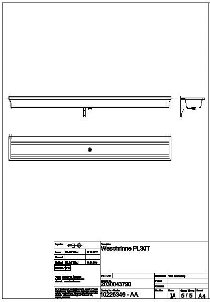 Waschrinne, PLANOX, Edelstahl, W.-Mont., 3000x210x442 mm, m. Arm-bank, PL30T