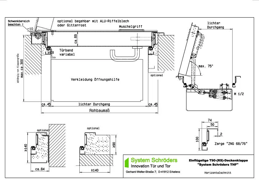 Stahl-Deckenklappe T 90-1 System Schröders THF