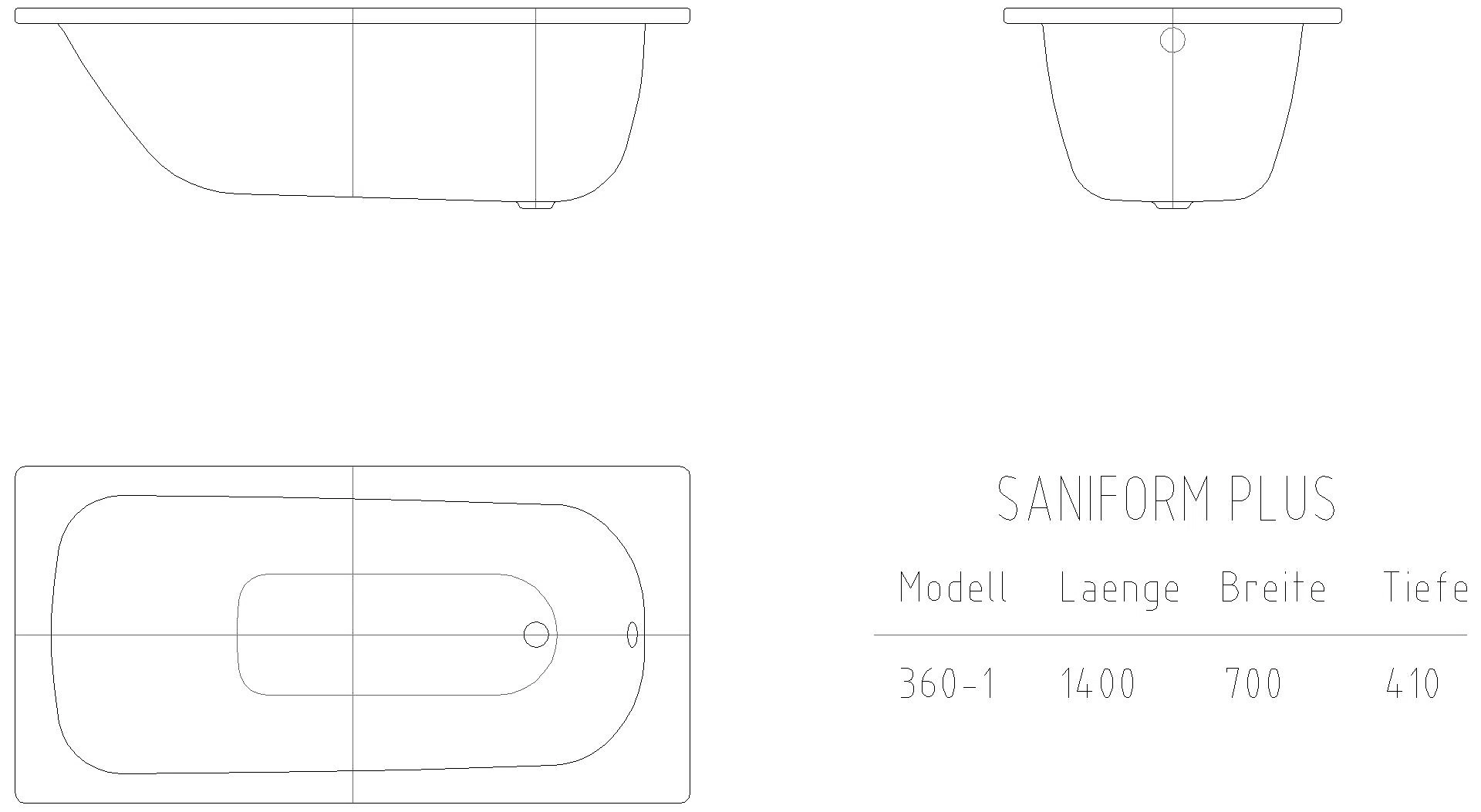 KALDEWEI SANIFORM PLUS Badewanne, 1400x700 mm, Modell-Nr: 360-1