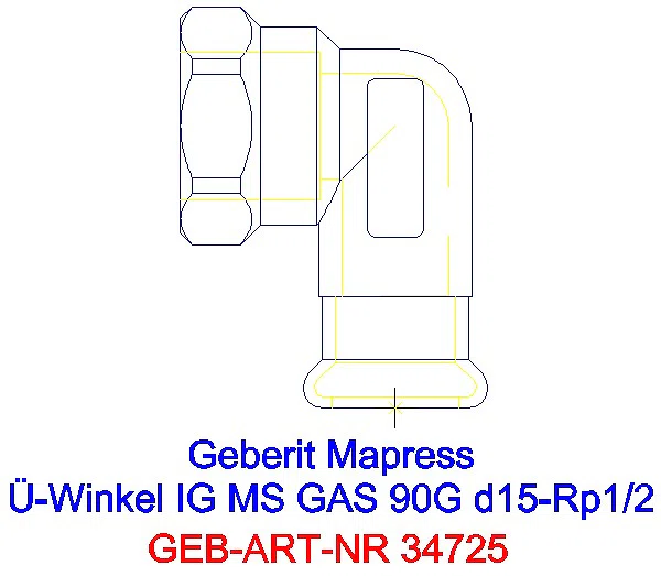 GE Mapress Kupfer Übergangswinkel 90Gr mit IG (Gas) Ms d15-Rp1/2_34725_A