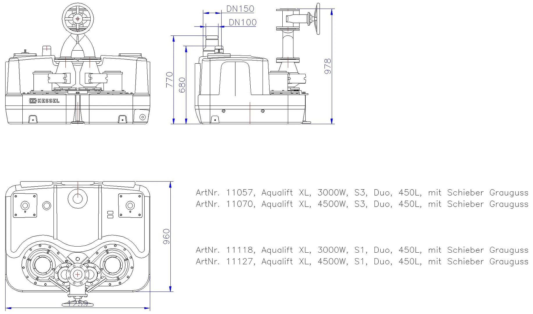 KESSEL-Doppelhebeanlage Aqualift F XL 3000W-S3 Duo 450L m.S.G.