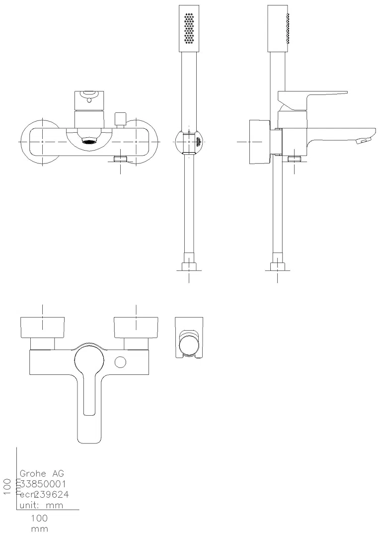 GROHE EH-Wannenbatterie Lineare 33850_1 Wandmontage mit Brausegarnitur chrom