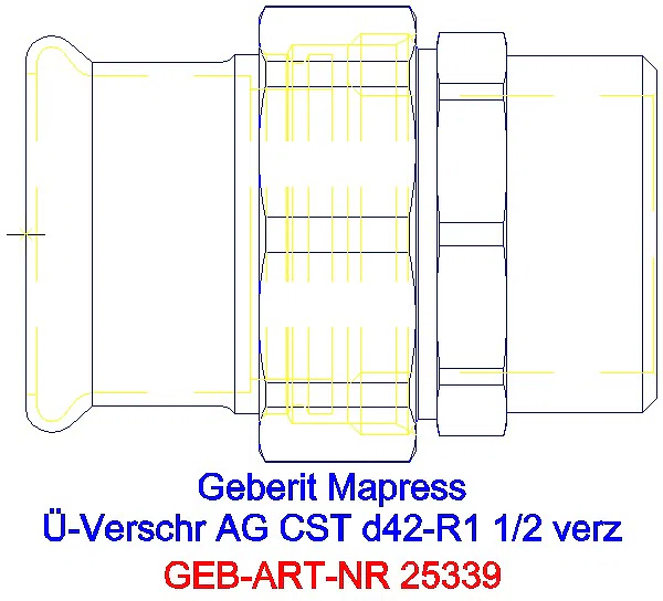 GE Mapress C-Stahl Übergangs- verschraubung mit AG d42-R1 1/2 verzinkt_25339_G