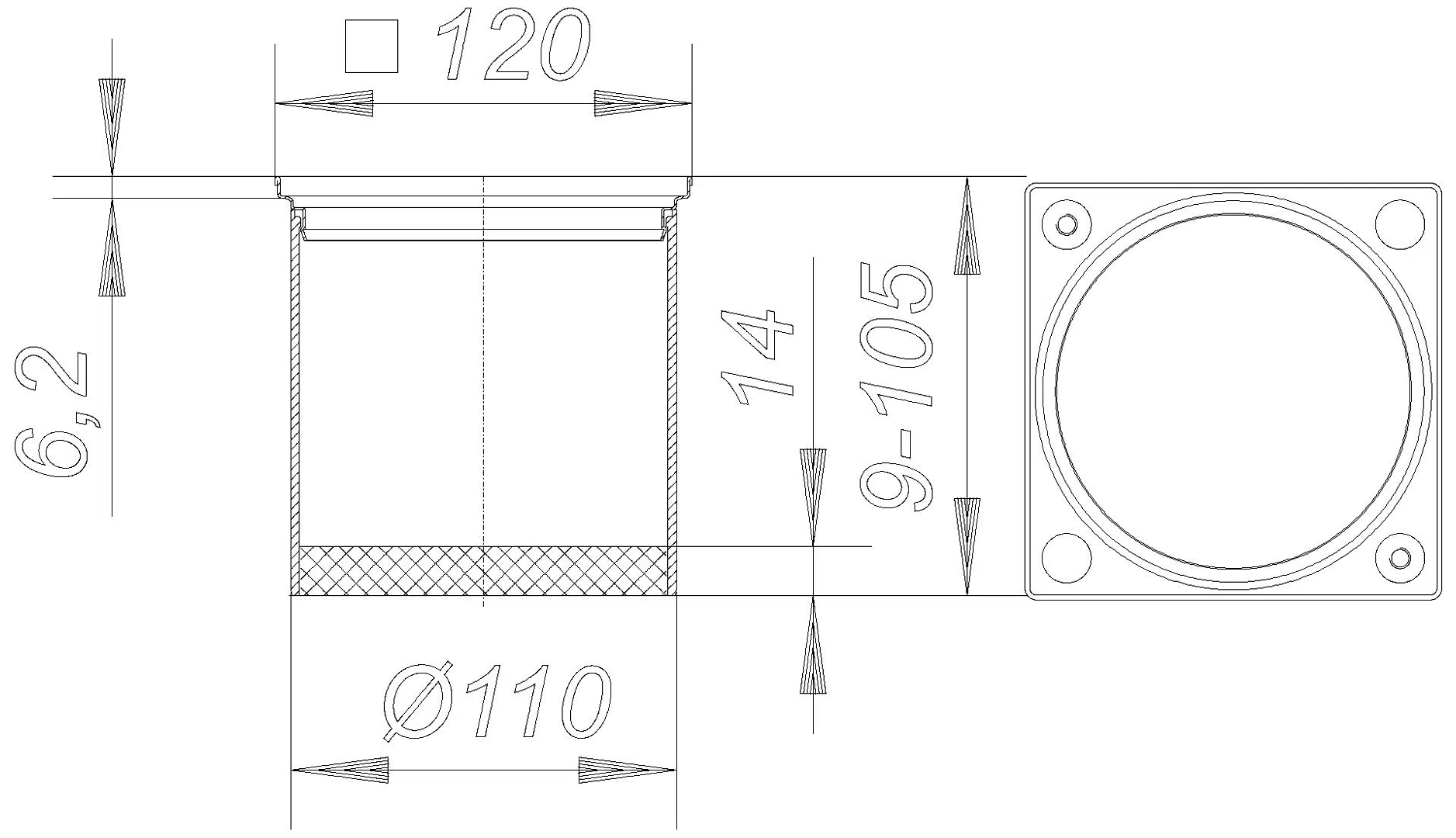 DALLMER Aufsatzrahmen ECS 12 V4A, 120 x 120 mm