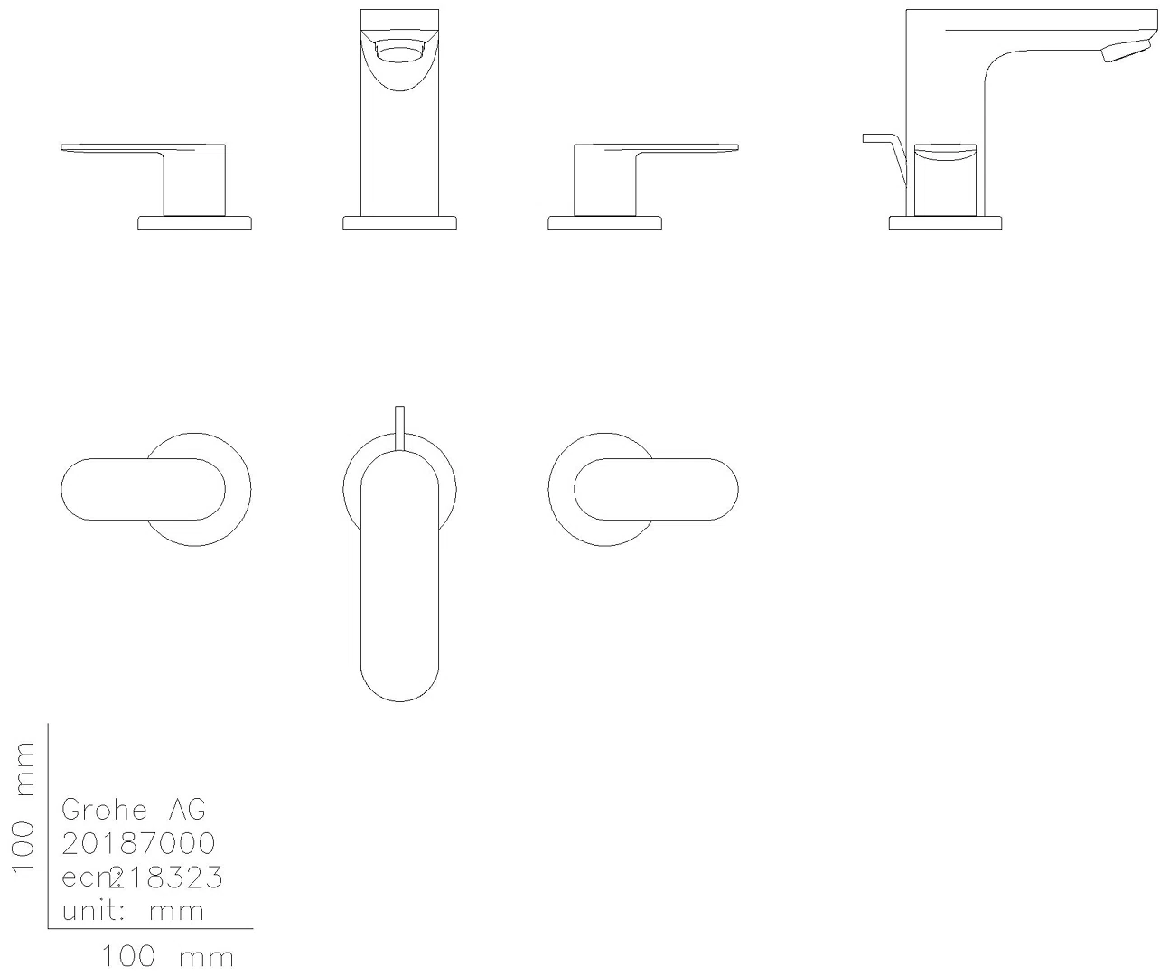 GROHE 3-Loch-WT-Batterie Eurosmart C 20187 Zugstangen-Ablaufgarnitur chrom