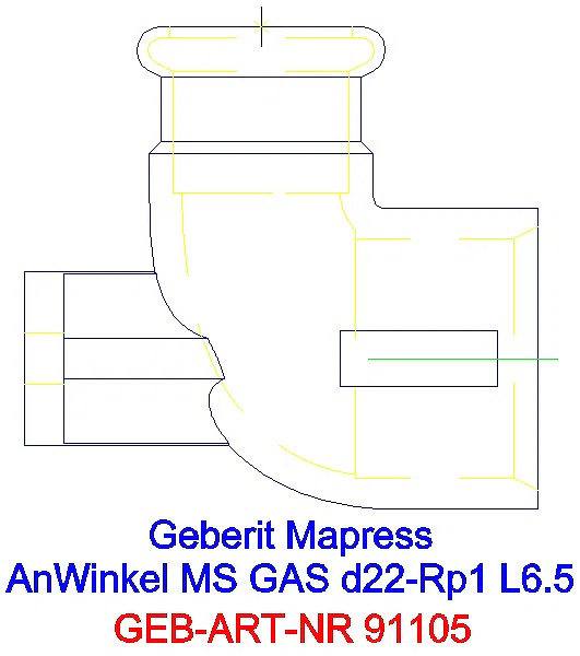 GE Mapress Kupfer Anschlusswinkel 90Gr für Gaszähler (Gas) Ms d22-Rp1_91105_L