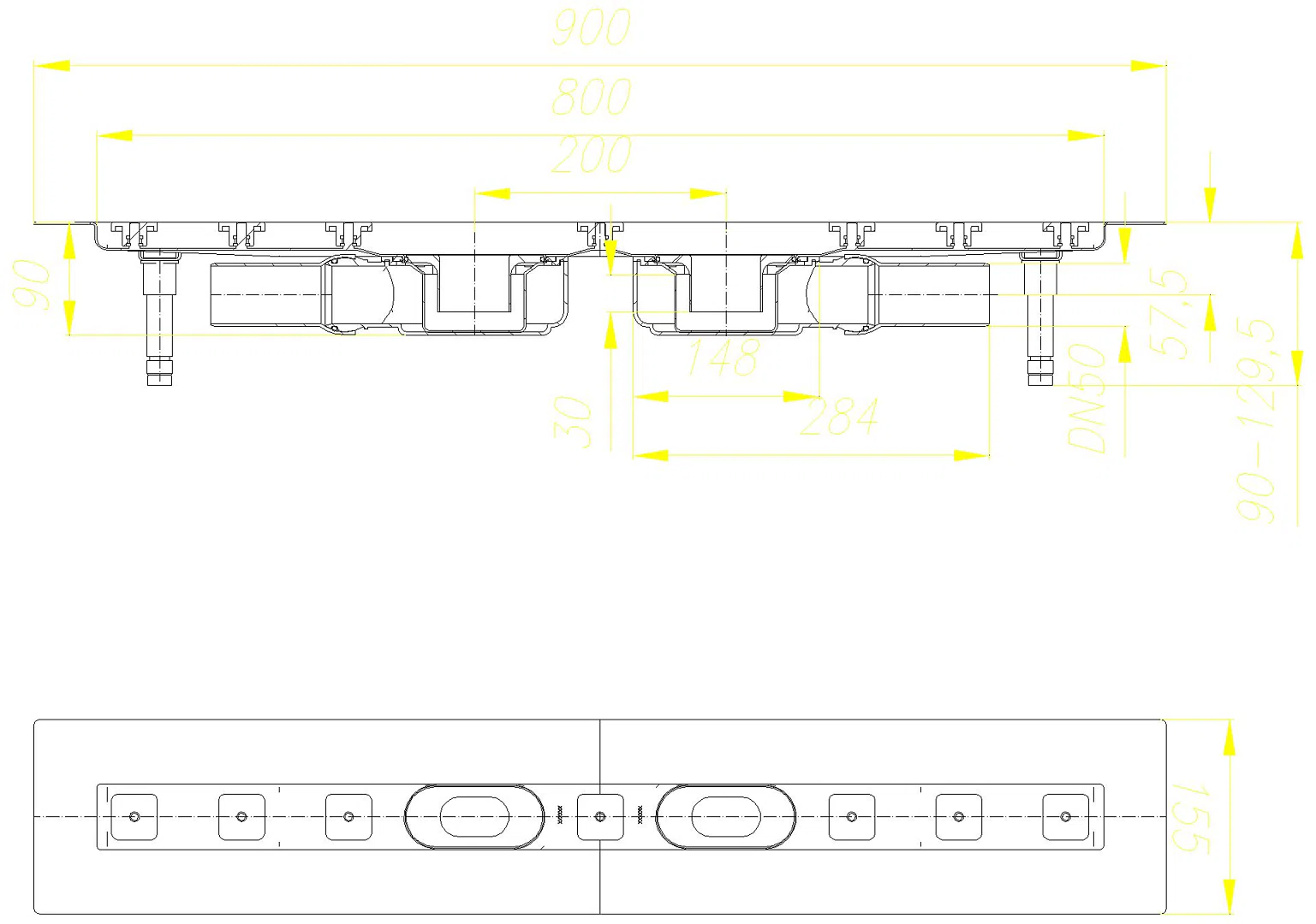 DALLMER Duschrinne CeraLine Plan F Duo 800 mm, DN 50