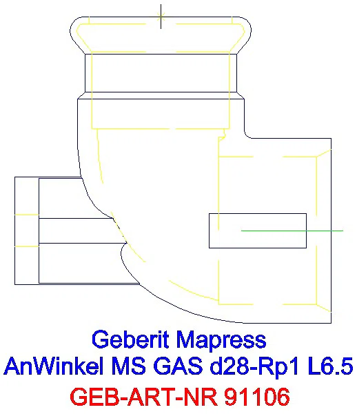 GE Mapress Kupfer Anschlusswinkel 90Gr für Gaszähler (Gas) Ms d28-Rp1_91106_L