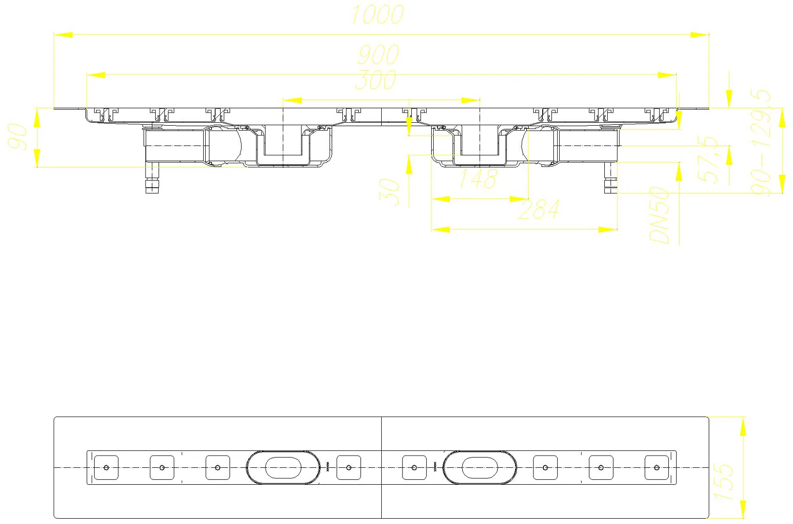 DALLMER Duschrinne CeraLine Plan F Duo 900 mm, DN 50