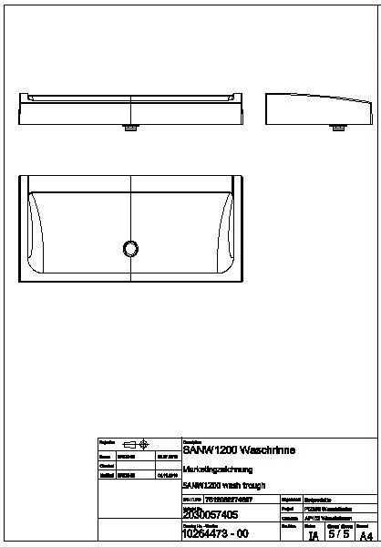 Waschrinne, FUTURA exklusiv, MIRANIT, 1200x170x570 mm, Ablaufventil, SANW1200