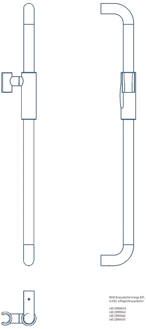 HEWI Brausehalterstange, d:25, L:600, PVD, Br.H.mag messing gebü.