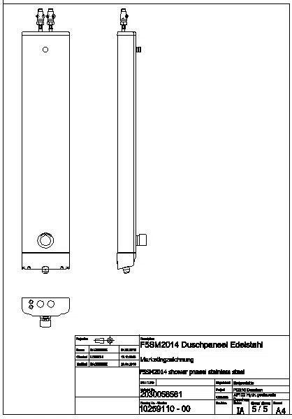 Duschpaneel, F5, hydr., Edelstahl, Mischer, f. Duschkopf, ABE, F5SM2014