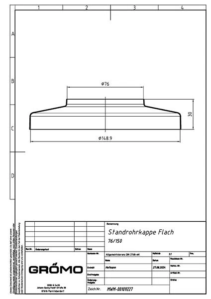 Kupfer Standrohrkappe ø76/150 flach, #Art.Nr. 60710