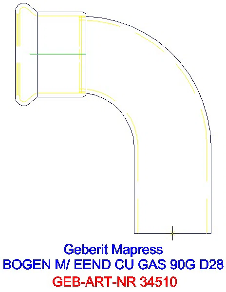 GE Mapress Kupfer Bogen 90Gr mit Einschubende (Gas) d28_34510_A