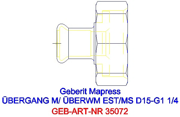 GE Mapress Edelstahl Übergang mit Überwurfmutter d15-G1 1/4_35072_G