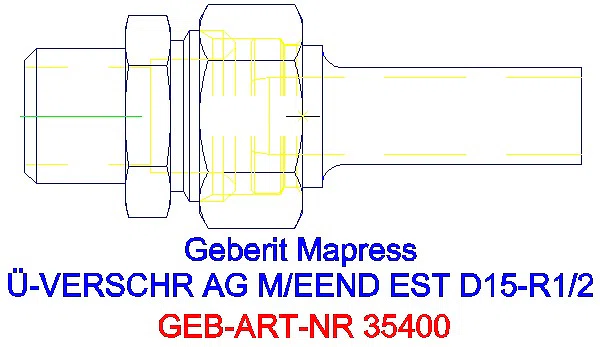 GE Mapress Edelstahl Übergangsverschr. mit AG und Einschubende d15-R1/2_35400_A