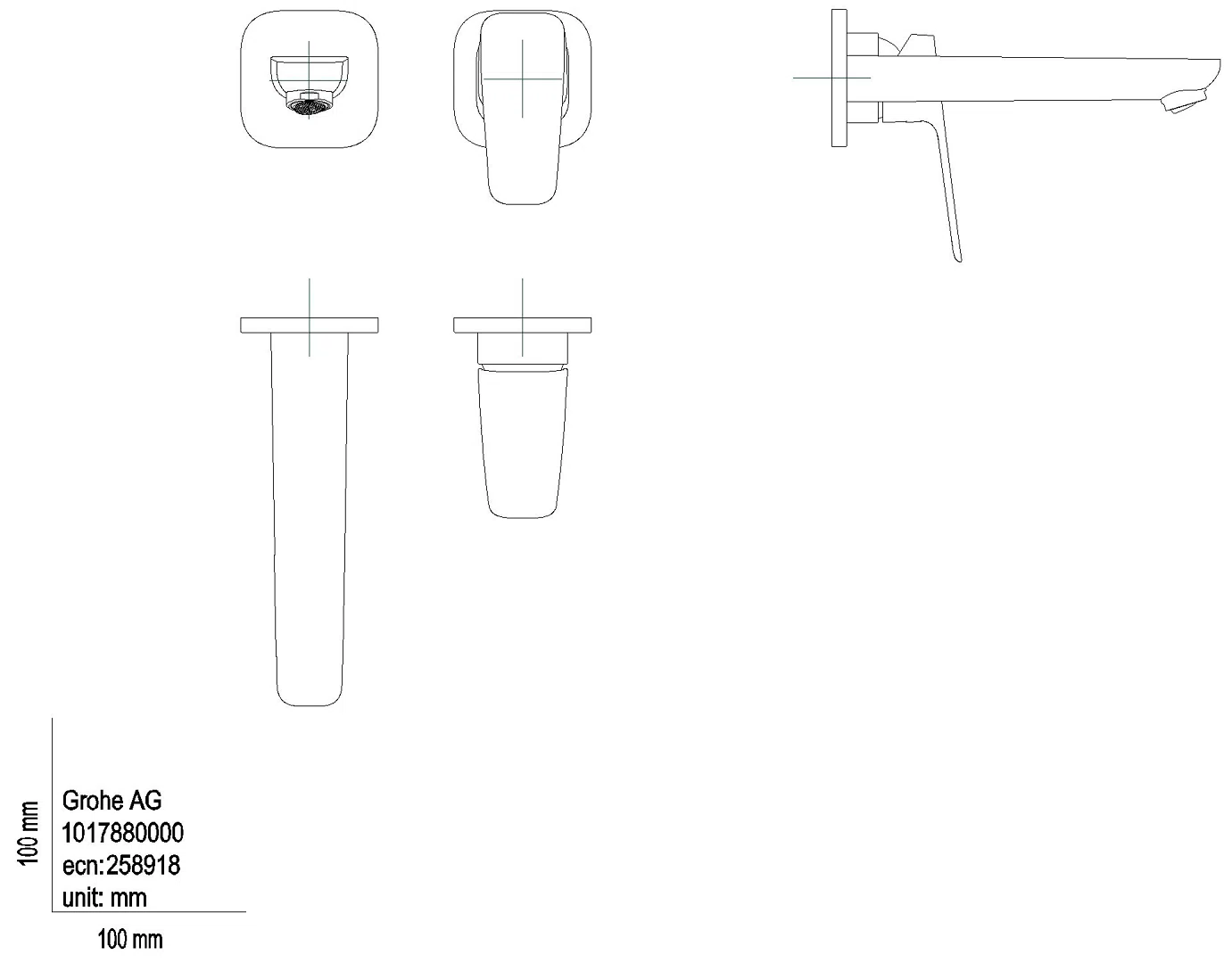 GROHE 2-Loch-WT-Wandbatt. Cubeo 101788 FMS für 23200003 Ausl. 183mm chrom