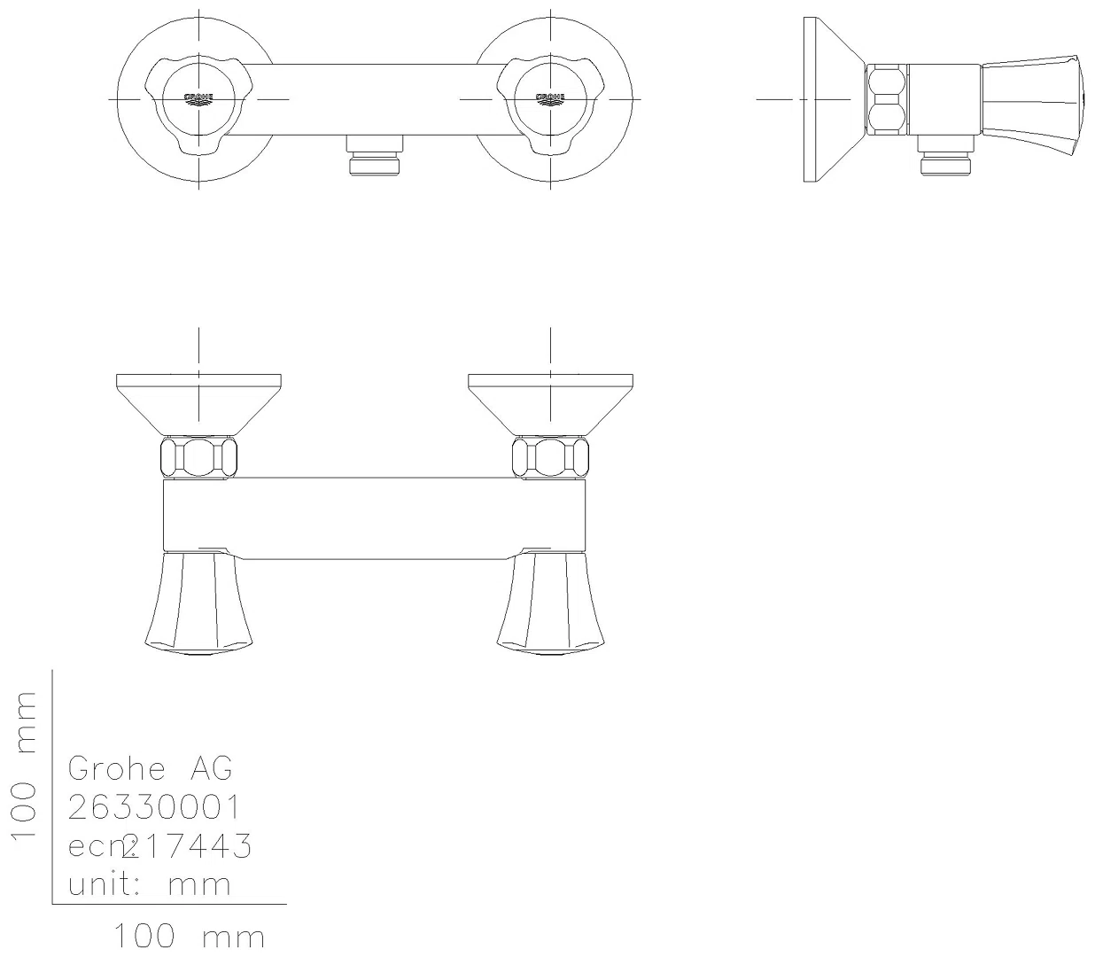 GROHE 2-Griff-Brausebatterie Costa 26330_1 DN15 Wandmontage chrom