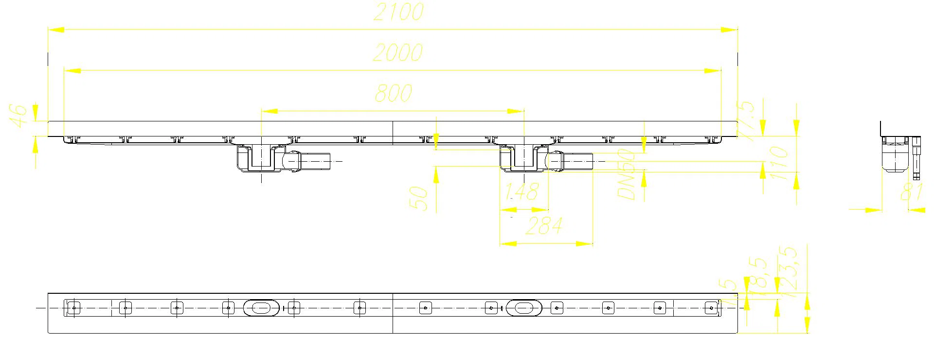 DALLMER Duschrinne CeraLine W Duo 2000 mm, DN 50