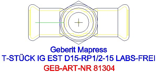 GE Mapress Edelstahl T-Stück mit IG (LABS-frei) d15-Rp1/2-15_81304_G