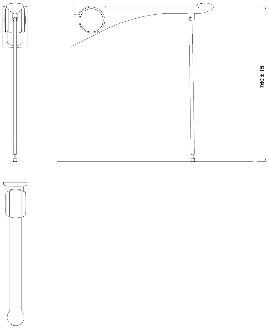 HEWI SK-Griff Premium,700, m.Bodenstütze Montagehöhe h=760mm anthr hgl-wem