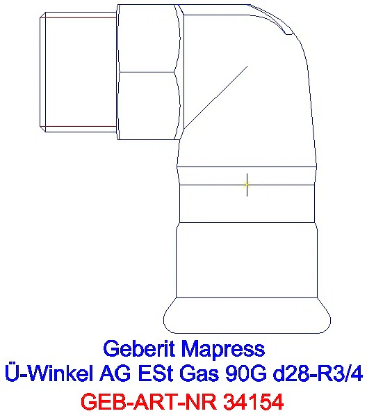 GE Mapress Edelstahl Übergangswinkel 90Gr mit AG (Gas) d22-Rp1/2_34154_A