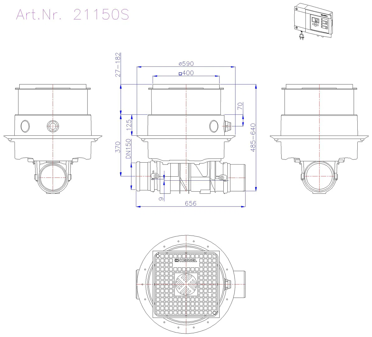 KESSEL-Rückstauhebeanlage Ecolift DN 150, Bodenplatte, schwarz