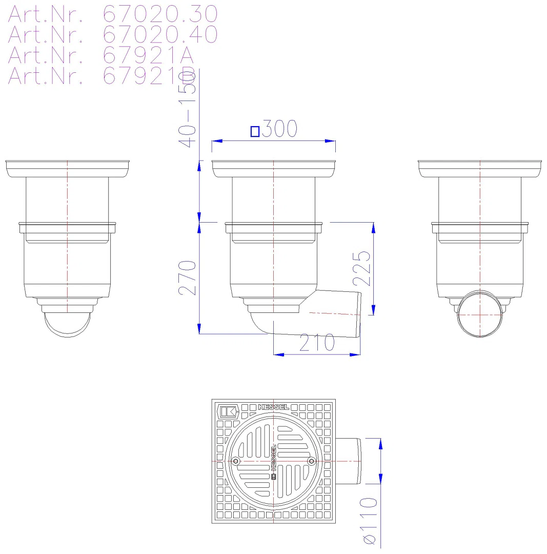 KESSEL-Hofablauf System 200, seitlich, Schlitzrost, A 15