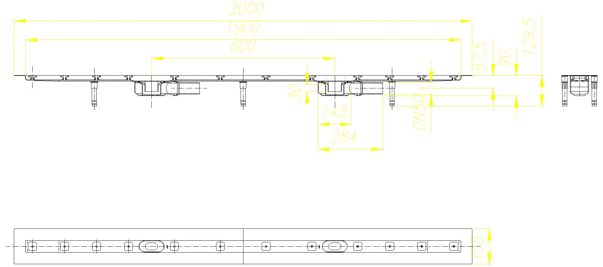 DALLMER Duschrinne CeraLine Plan F Duo 1900 mm, DN 50