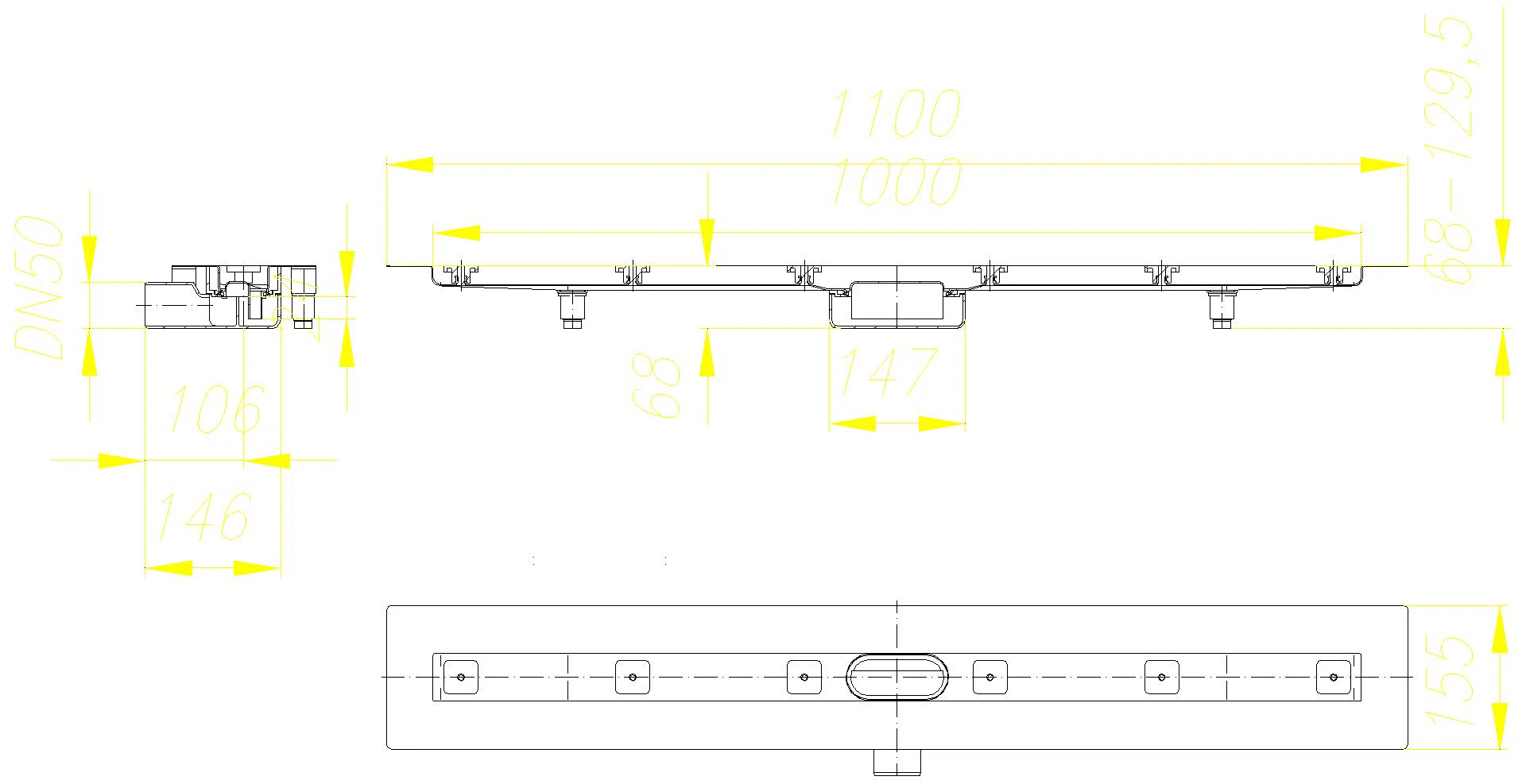 DALLMER Duschrinne CeraLine Nano F 1000 mm, DN 50