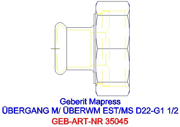 GE Mapress Edelstahl Übergang mit Überwurfmutter d22-G1 1/2_35045_G