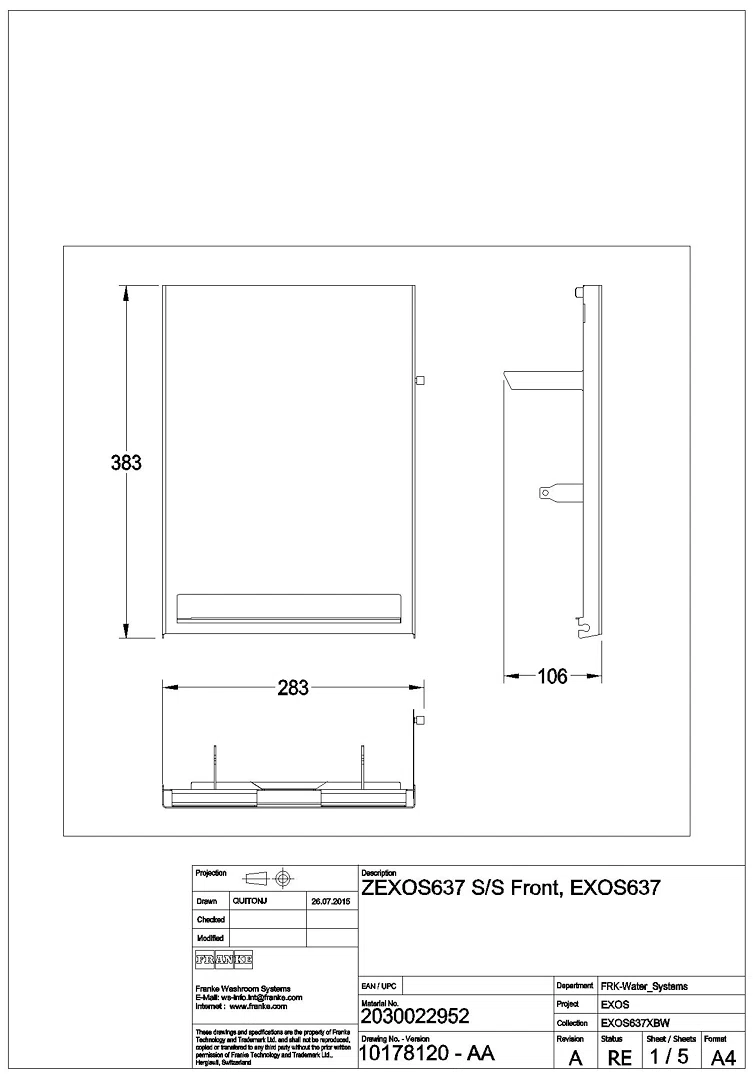 Front, EXOS, Edelstahl, für EXOS637 , ZEXOS637