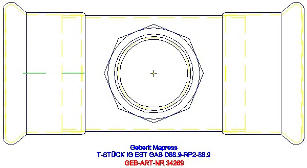 GE Mapress Edelstahl T-Stück mit IG (Gas) d88.9-Rp2-88.9_34269_G