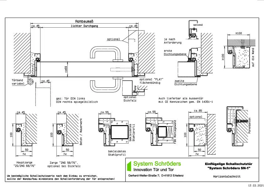 Schallschutzstahltür bis 53dB einflügelig System Schröders SN-1