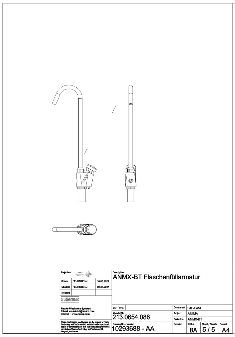 Flaschenfüllarmatur, ANIMA, G3/8, für Trinkbrunnen aus Edst. oder MIRANIT, ANMX-BT