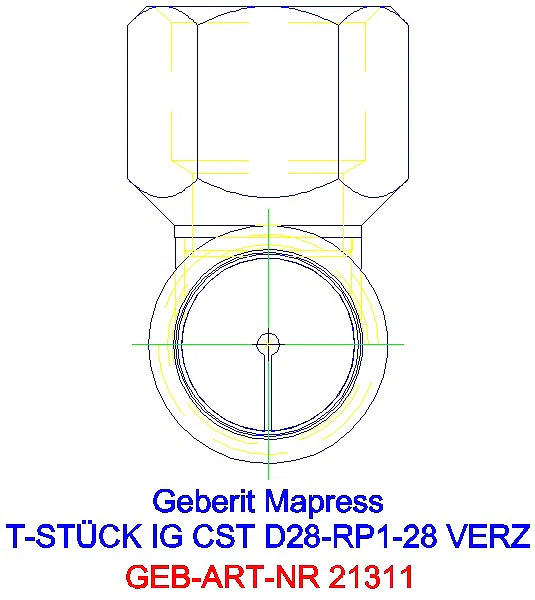 GE Mapress C-Stahl T-Stück mit IG d28-Rp1-28 verzinkt_21311_L