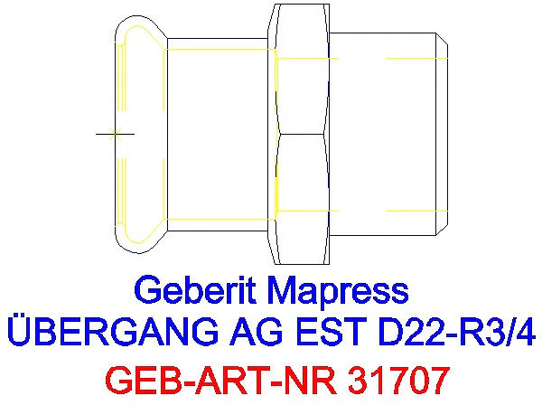 GE Mapress Edelstahl Übergang mit AG d22-R3/4_31707_A