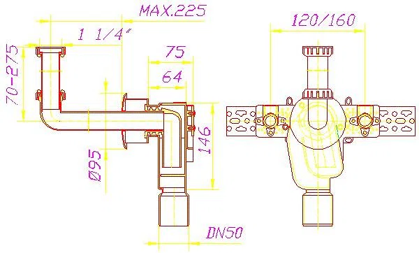 DALLMER Wandeinbau-Siphon 310 KS, 1 1/4" x DN 50