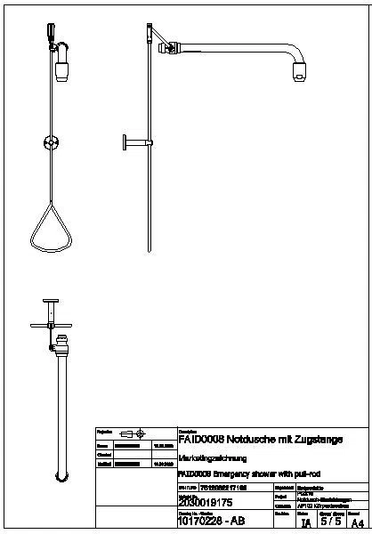 Notdusche, Zugstange, grün, für Anschluss an Rohrstutzen, FAID0008