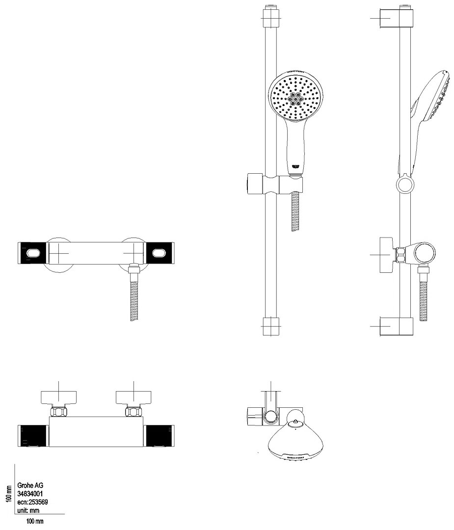 GROHE THM-Brausebatterie Grohtherm 1000 Performance 34834_1 Br.-grt. 600mm chrom