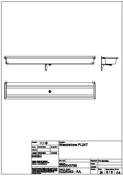 Waschrinne, PLANOX, Edelstahl, W.-Mont., 2400x210x442 mm, m. Arm-bank, PL24T