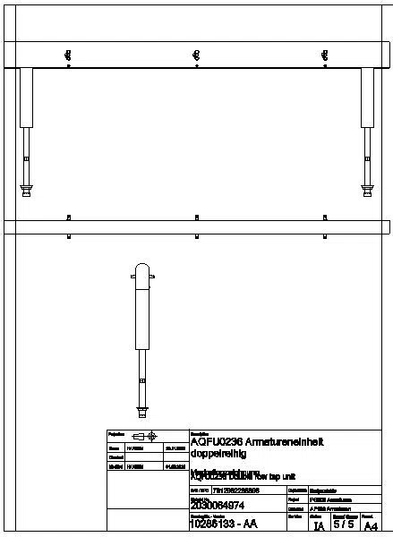 Armatureneinh., Edst., doppelreihig, 6 Waschplätze, 2100 mm, Wasserans un., AQFU0236