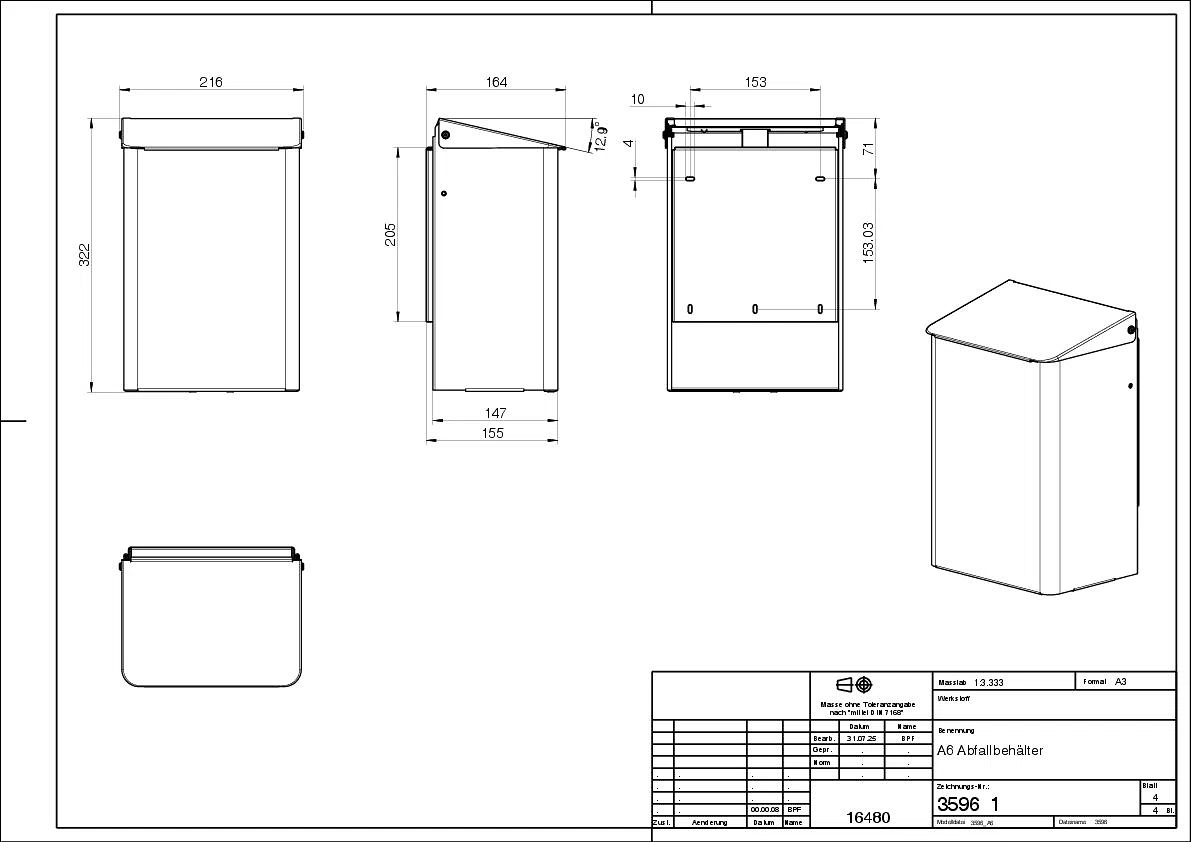 MediLine Hygienebox 6 l, Aluminium eloxiert