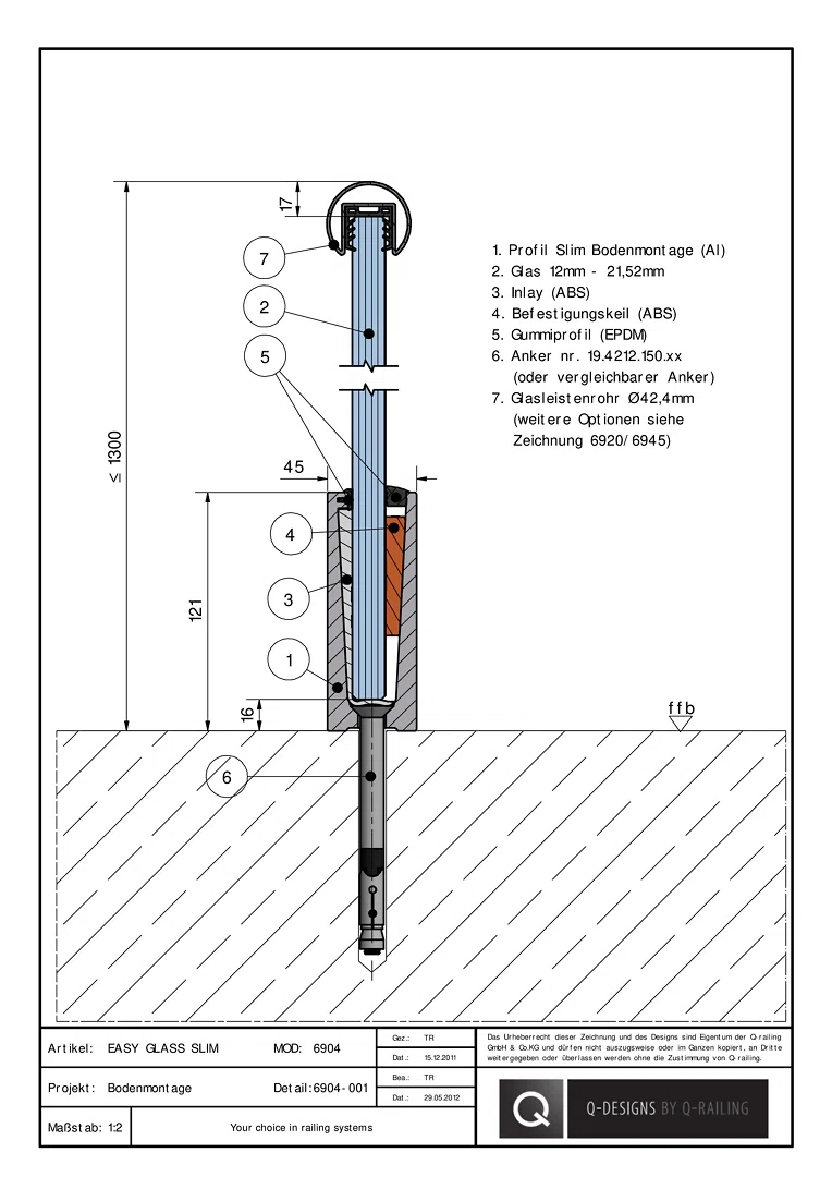 2_EASY GLASS SLIM / Bodenmontage für 6904-001